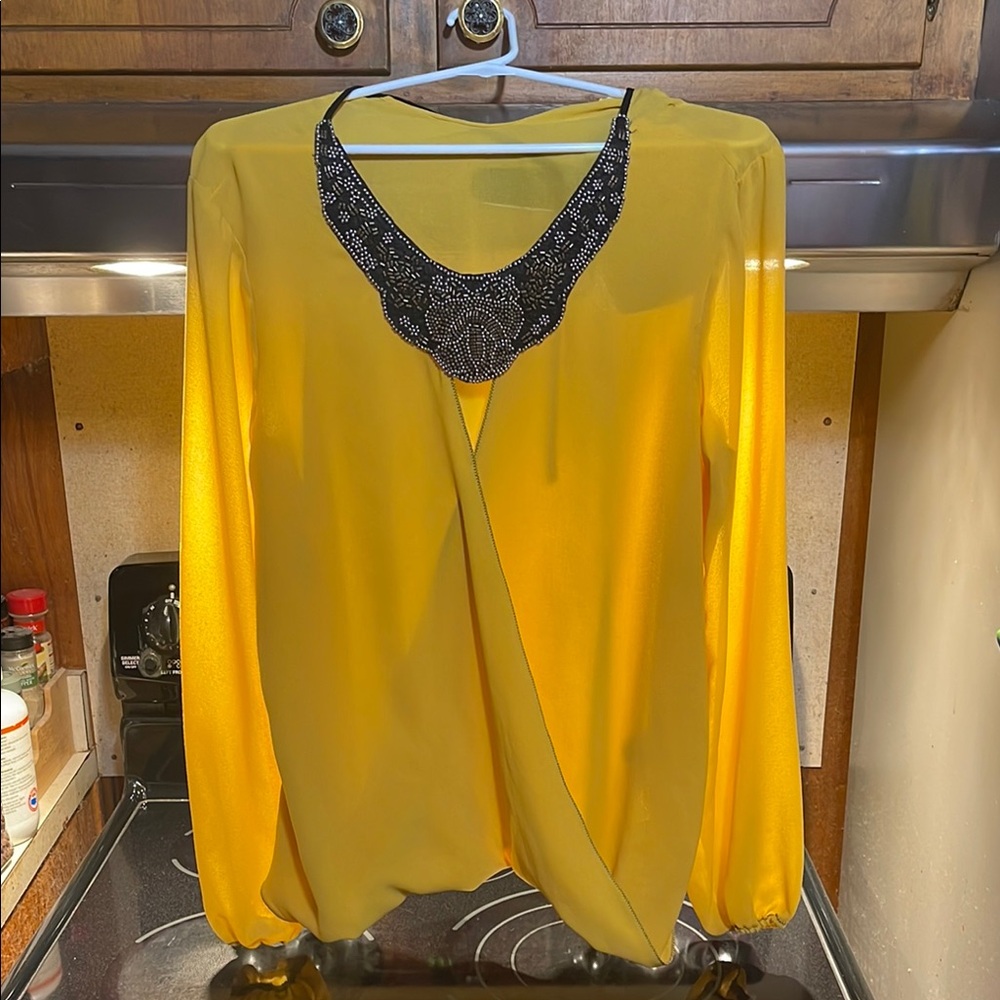 Yellow Women's Top with Black Embellishment